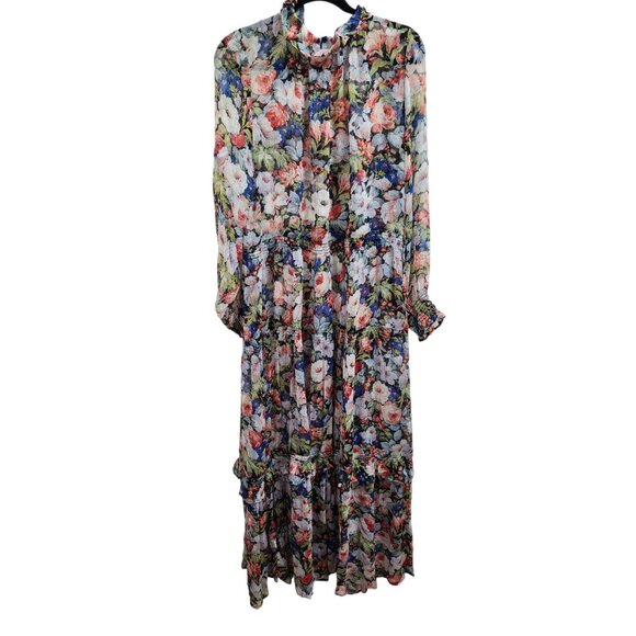 Anthropologie The Marais Printed Chiffon Maxi Dress Floral Sheer Overlay L - Picture 7 of 15